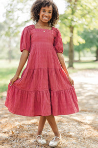 Girls: Think About It Mauve Textured Midi Dress