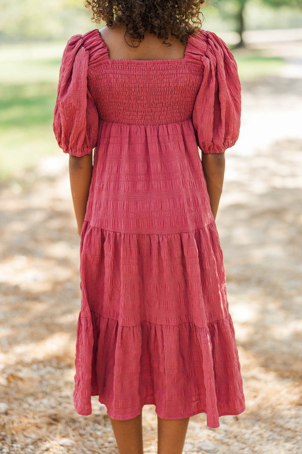 Girls: Think About It Mauve Textured Midi Dress