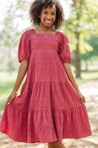 Girls: Think About It Mauve Textured Midi Dress