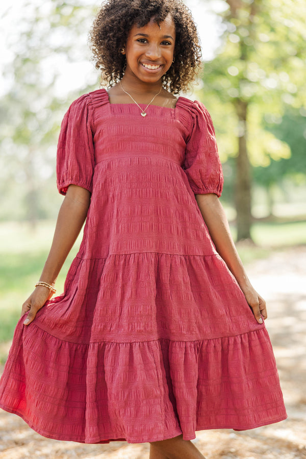 Girls: Think About It Mauve Textured Midi Dress
