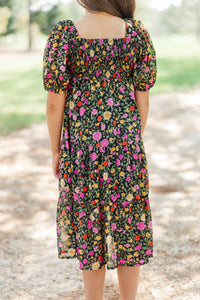 Girls: Think About It Black Floral Midi Dress