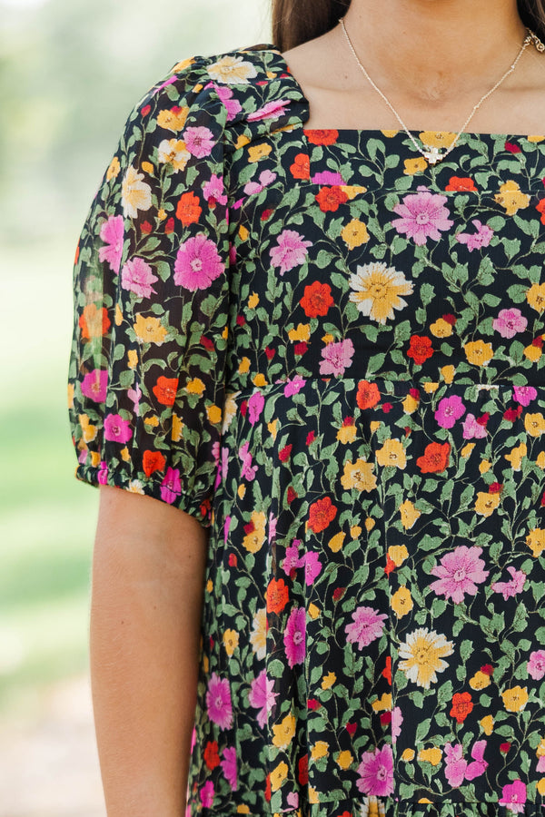Girls: Think About It Black Floral Midi Dress