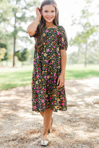 Girls: Think About It Black Floral Midi Dress