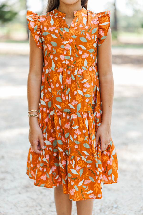 Girls: Make It Your Own Brown Floral Midi Dress