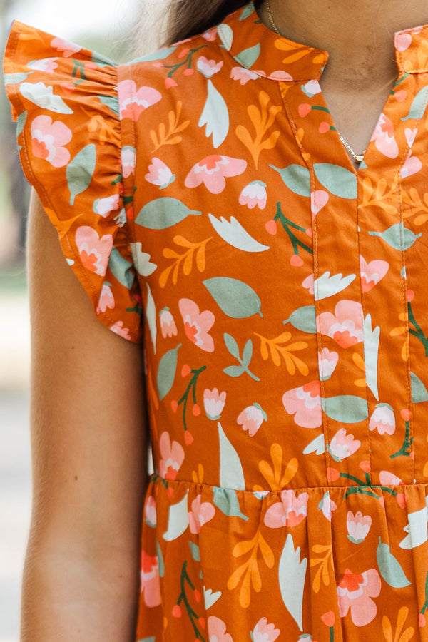 Girls: Make It Your Own Brown Floral Midi Dress