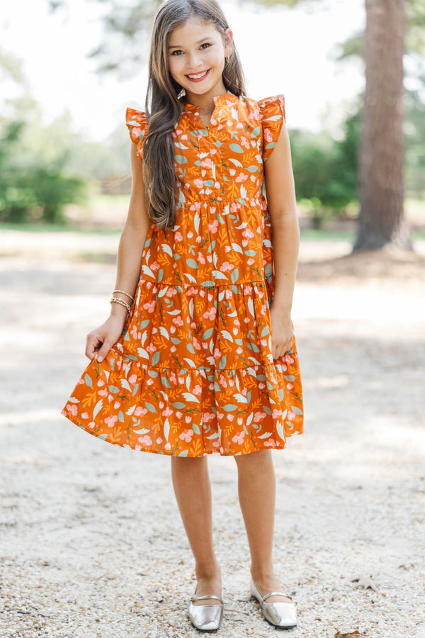 Girls: Make It Your Own Brown Floral Midi Dress