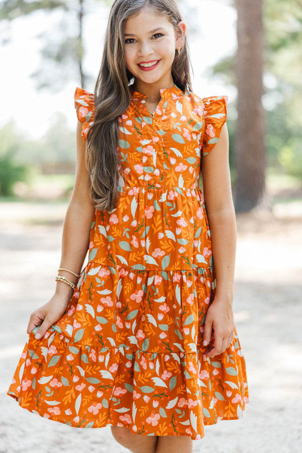 Girls: Make It Your Own Brown Floral Midi Dress