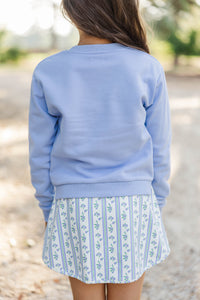Girls: With The Cutest Light Blue Bow Patchwork Sweatshirt