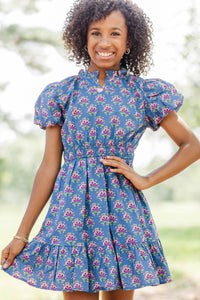 Girls: Let's Get Going Navy Medallion Dress