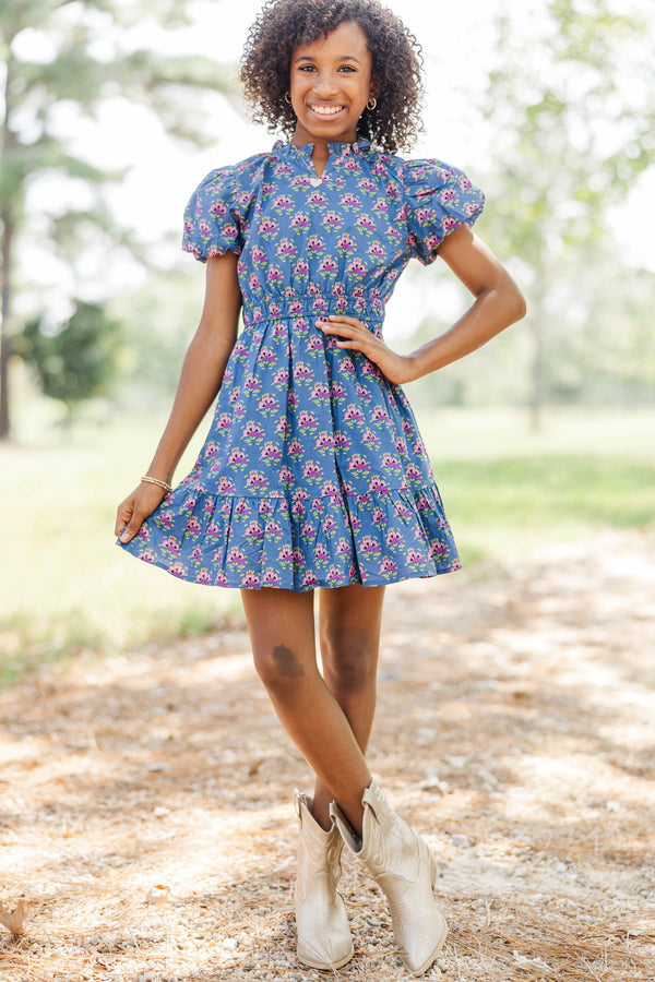 Girls: Let's Get Going Navy Medallion Dress