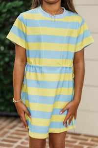 Girls: Soft & Simple Yellow Striped Tie Waist Shirt Dress