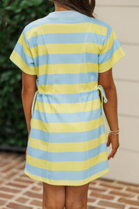Girls: Soft & Simple Yellow Striped Tie Waist Shirt Dress