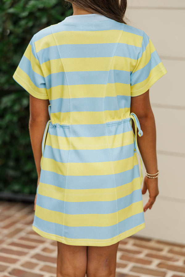 Girls: Soft & Simple Yellow Striped Tie Waist Shirt Dress