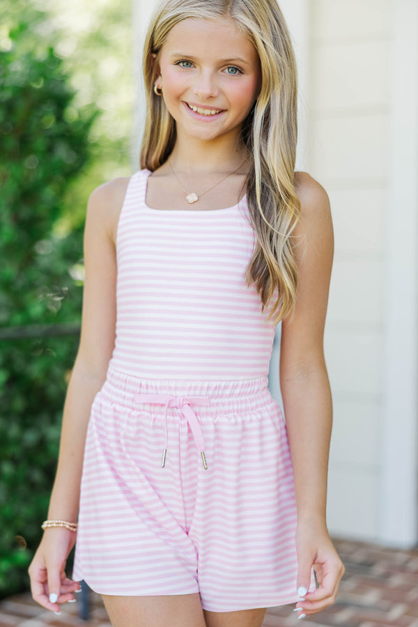 Girls: Adventure Awaits Pink Striped Romper