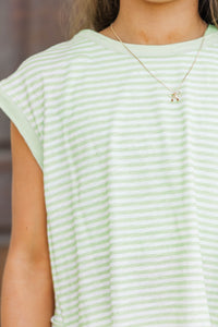 Girls: Easy Go-To Green Striped Tee