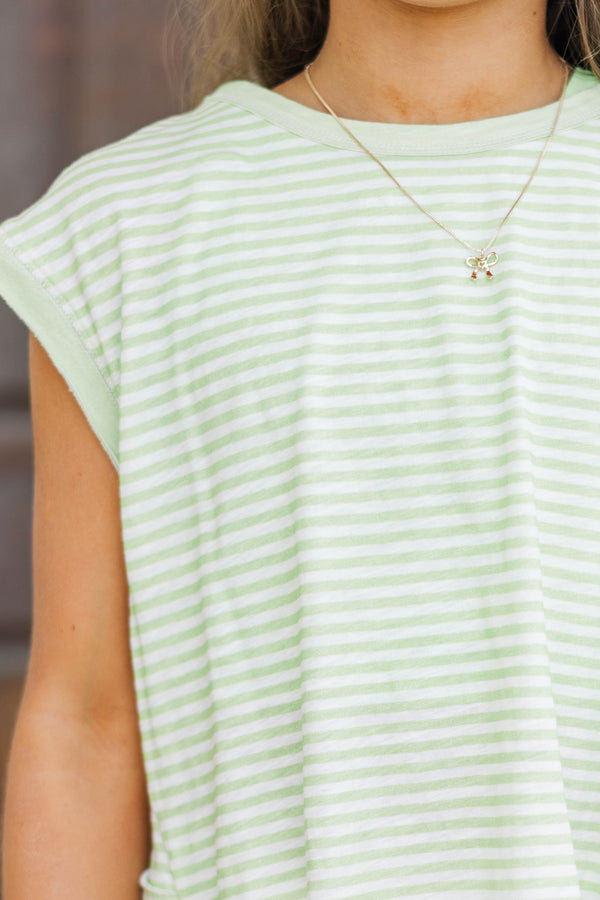 Girls: Easy Go-To Green Striped Tee