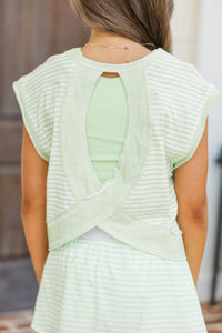 Girls: Easy Go-To Green Striped Tee