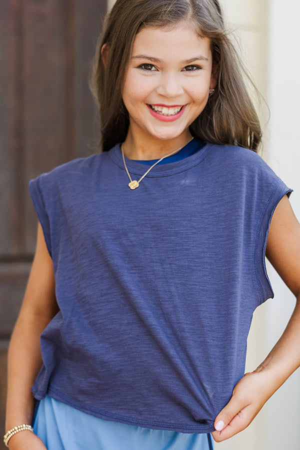 Girls: Easy Go-To Navy Blue Tee