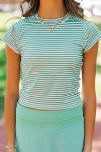 Girls: Never Slowing Down Teal Striped Top