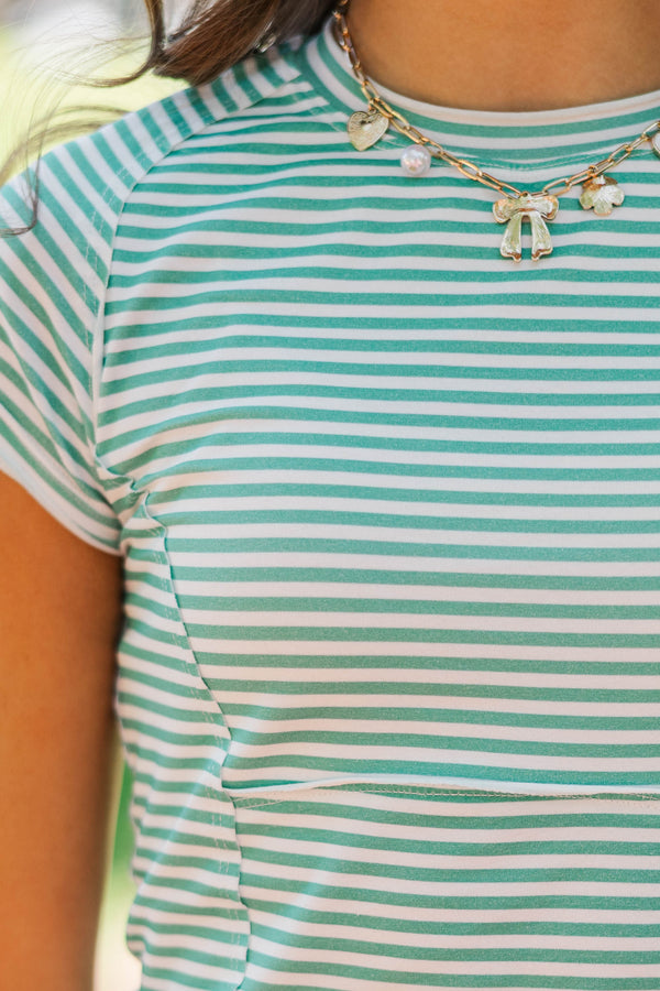 Girls: Never Slowing Down Teal Striped Top