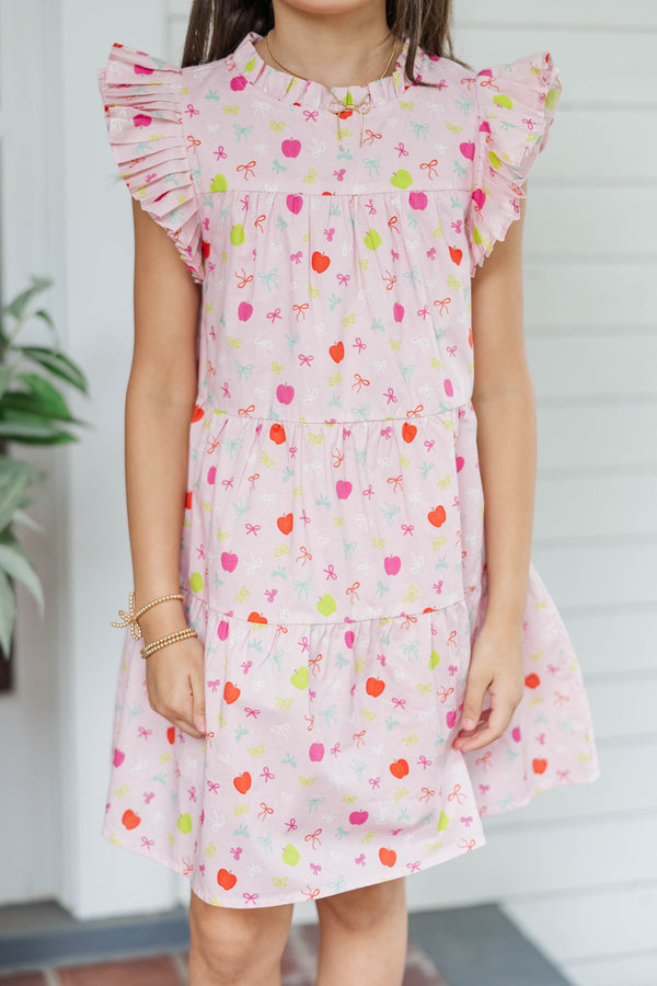 Girls: Sweet Nature Light Pink Apples & Bows Babydoll Dress