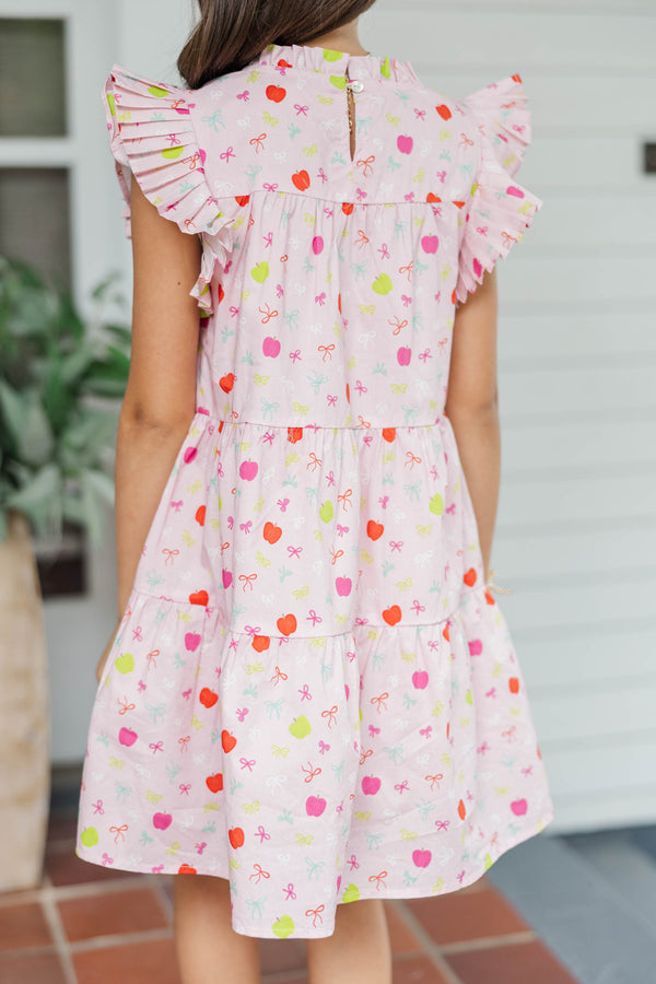 Girls: Sweet Nature Light Pink Apples & Bows Babydoll Dress