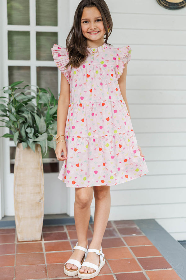 Girls: Sweet Nature Light Pink Apples & Bows Babydoll Dress