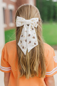 Girls: First Pick White Football Hair Bow