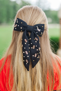 Girls: First Pick Black Football Hair Bow