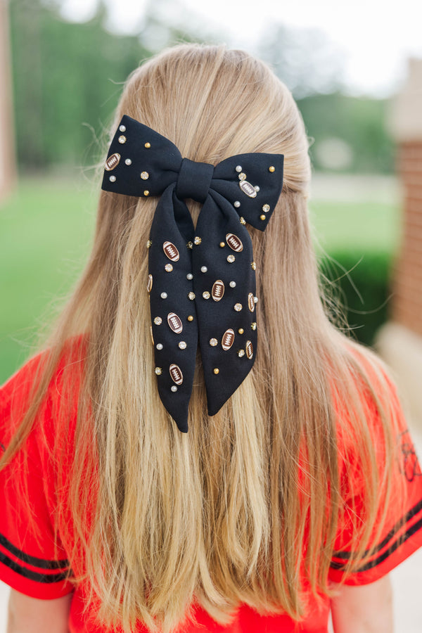 Girls: First Pick Black Football Hair Bow