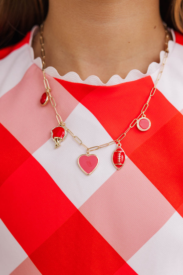 Girls: Saturday Spirit Red Gameday Charm Necklace