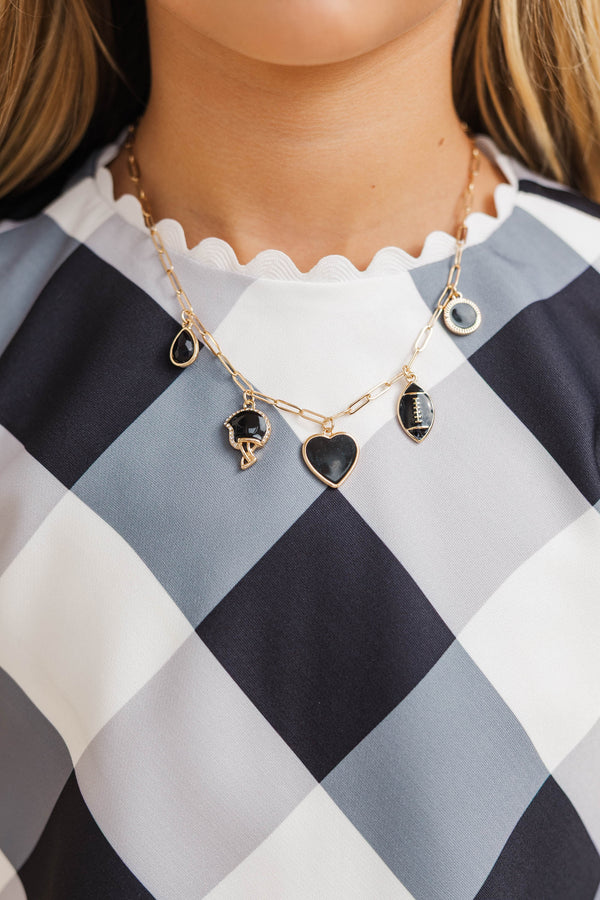 Girls: Saturday Spirit Black Gameday Charm Necklace