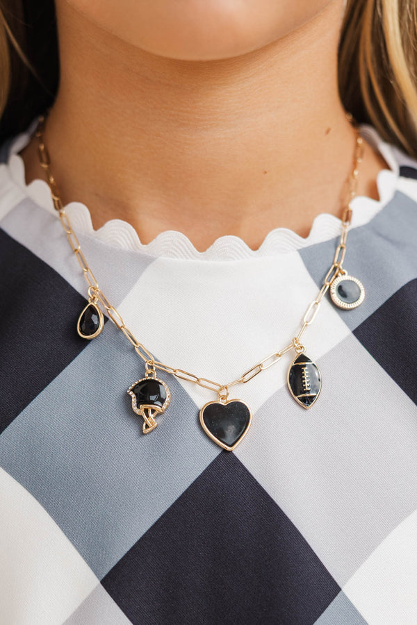 Girls: Saturday Spirit Black Gameday Charm Necklace