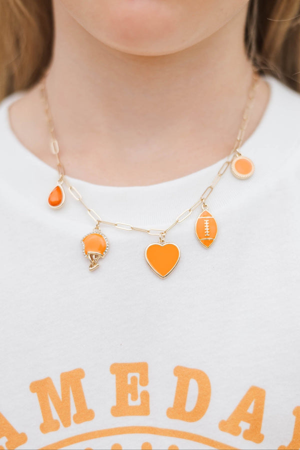 Girls: Saturday Spirit Orange Gameday Charm Necklace