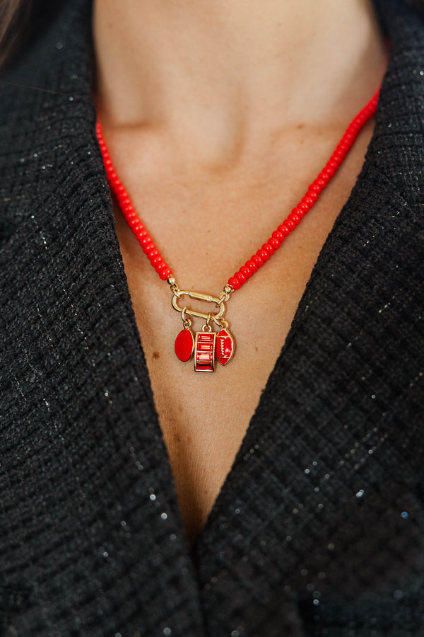 The Superfan Red Gameday Beaded Necklace