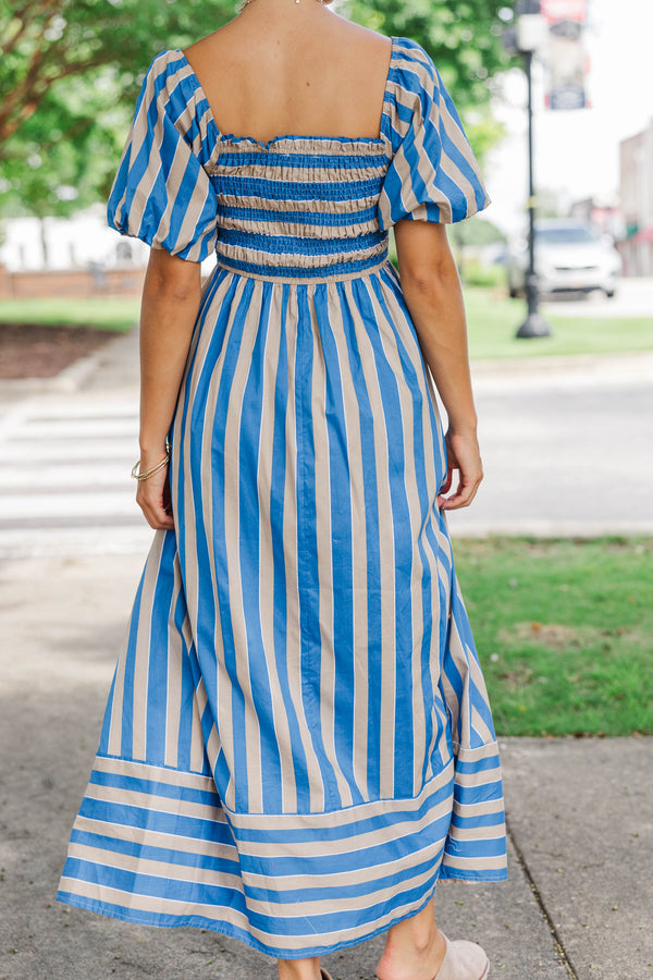 Sweetest Thing Taupe Striped Midi Dress