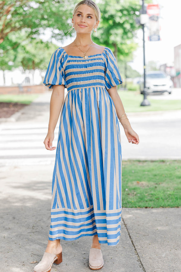 Sweetest Thing Taupe Striped Midi Dress