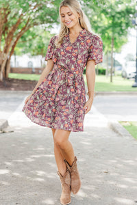 Just My Kind Burgundy Ditsy Floral Dress