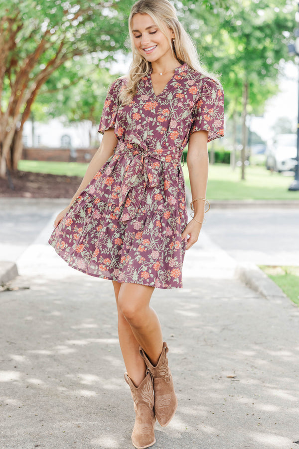 Just My Kind Burgundy Ditsy Floral Dress