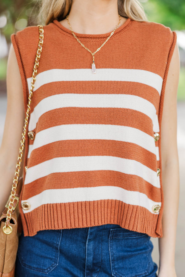 Crisp & Classic Camel Brown Striped Sweater
