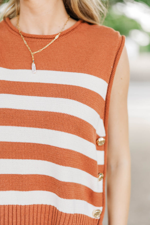 Crisp & Classic Camel Brown Striped Sweater