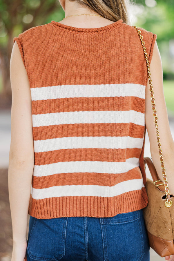 Crisp & Classic Camel Brown Striped Sweater