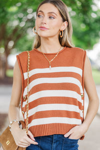 Crisp & Classic Camel Brown Striped Sweater