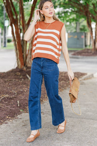 Crisp & Classic Camel Brown Striped Sweater