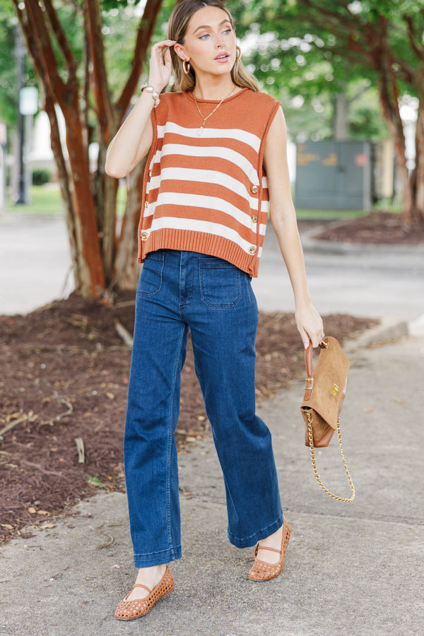 Crisp & Classic Camel Brown Striped Sweater