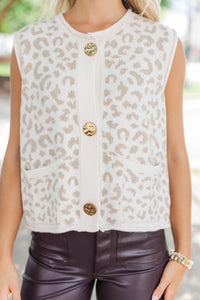 All Figured Out Cream Leopard Button Sweater
