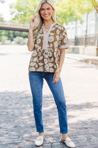 Living Lovely Camel Brown Floral Blouse