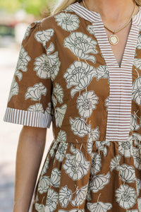 Living Lovely Camel Brown Floral Blouse
