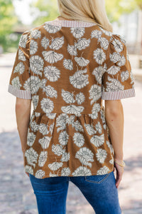 Living Lovely Camel Brown Floral Blouse