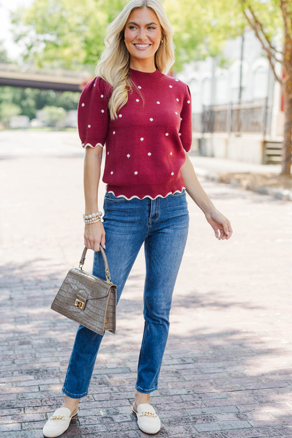 Cover Story Burgundy Polka Dot Sweater